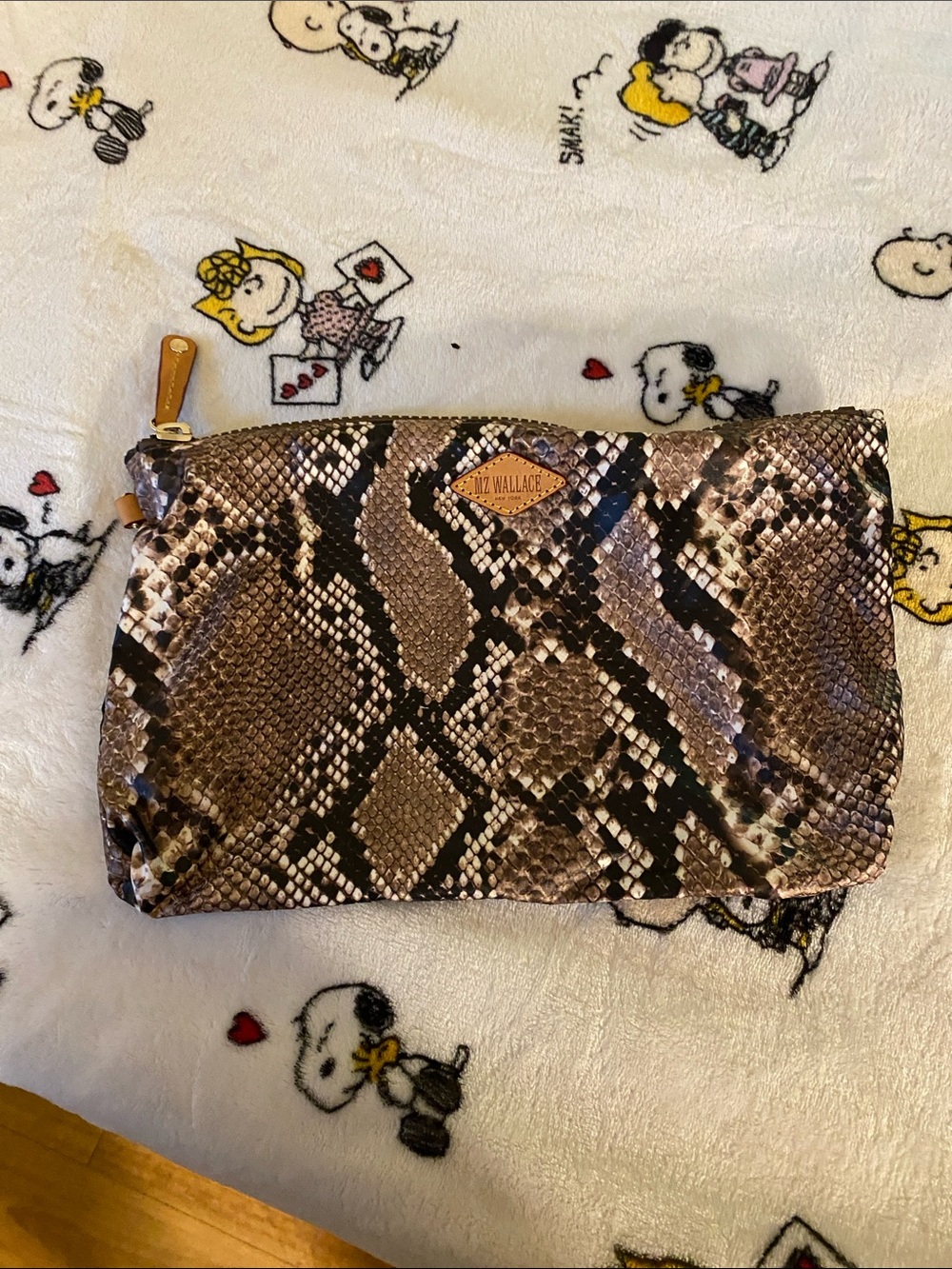 MZ Wallace Brown and Black Snake-Print Wristlet
